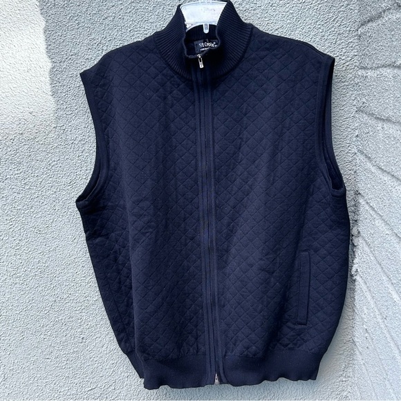 ST. CROIX Men's Full Zip Cardigan Quilted Black Sweater Vest Wool Blend Size XL - Picture 1 of 8